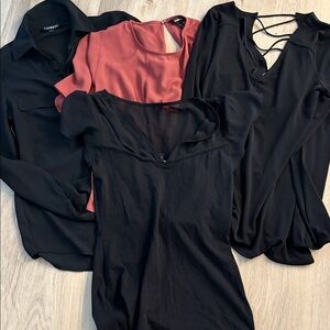 EXPRESS blouse tunic lot size XS black work office business casual minimalist